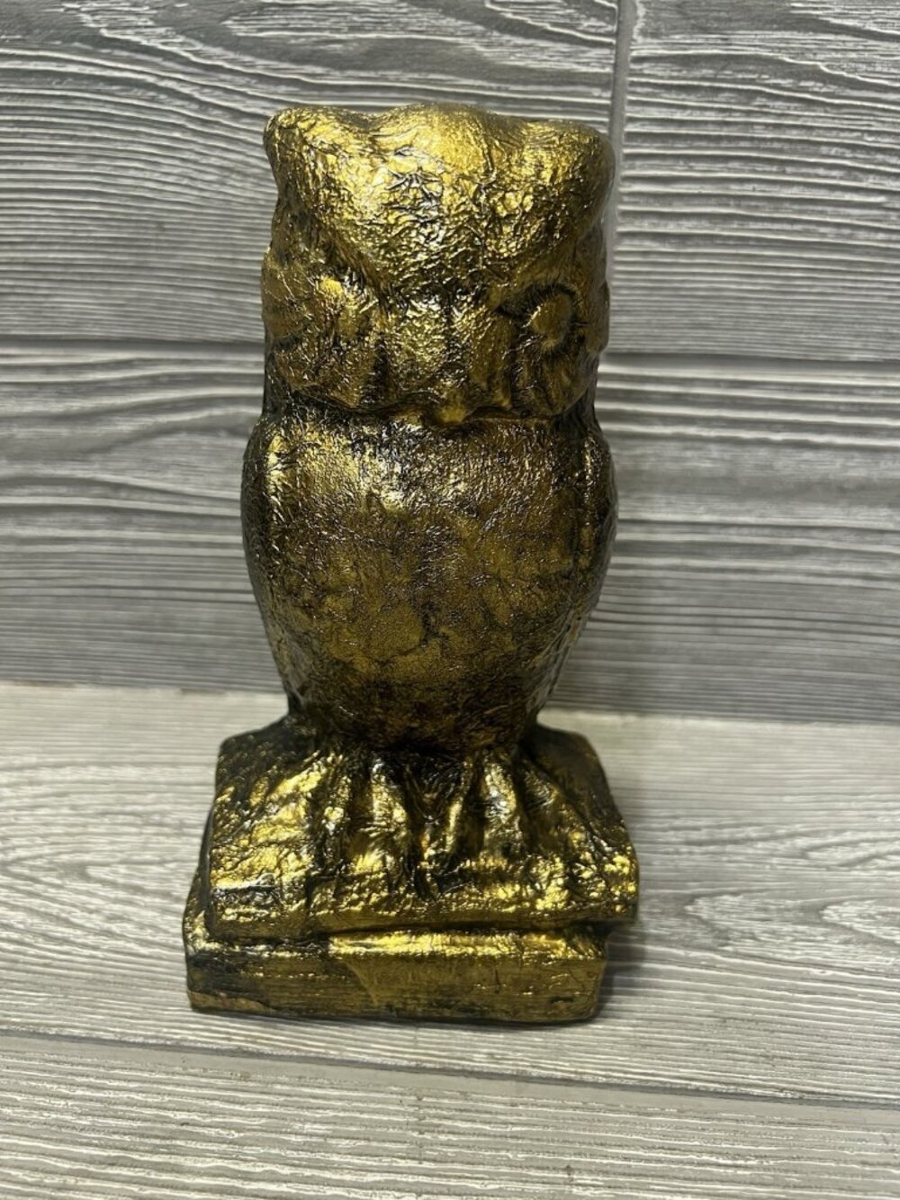 Vintage Gold Toned Owl on Books Figure Bird Statue Rustic 7.25” Very Heavy